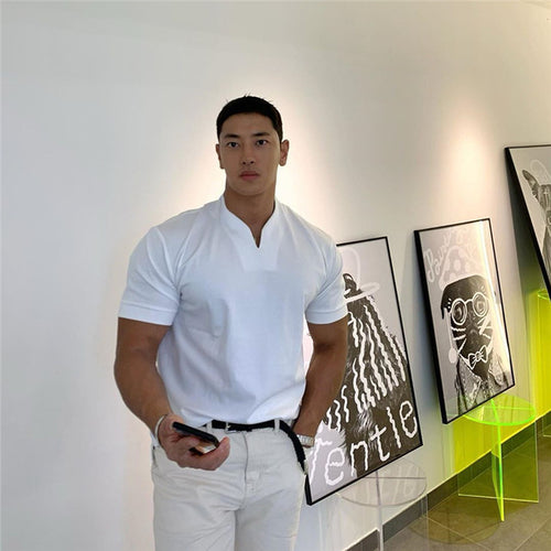 2020 New Arrived V Neck Short Sleeve Men T Shirt Slim Fit T-shirt Men