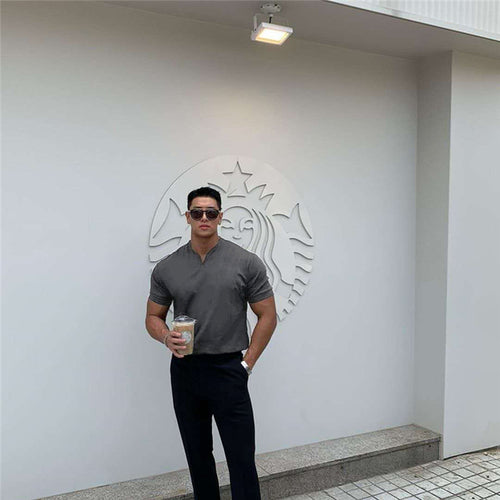 2020 New Arrived V Neck Short Sleeve Men T Shirt Slim Fit T-shirt Men