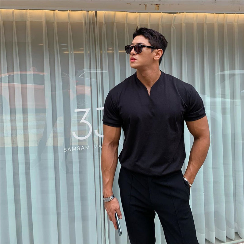 2020 New Arrived V Neck Short Sleeve Men T Shirt Slim Fit T-shirt Men