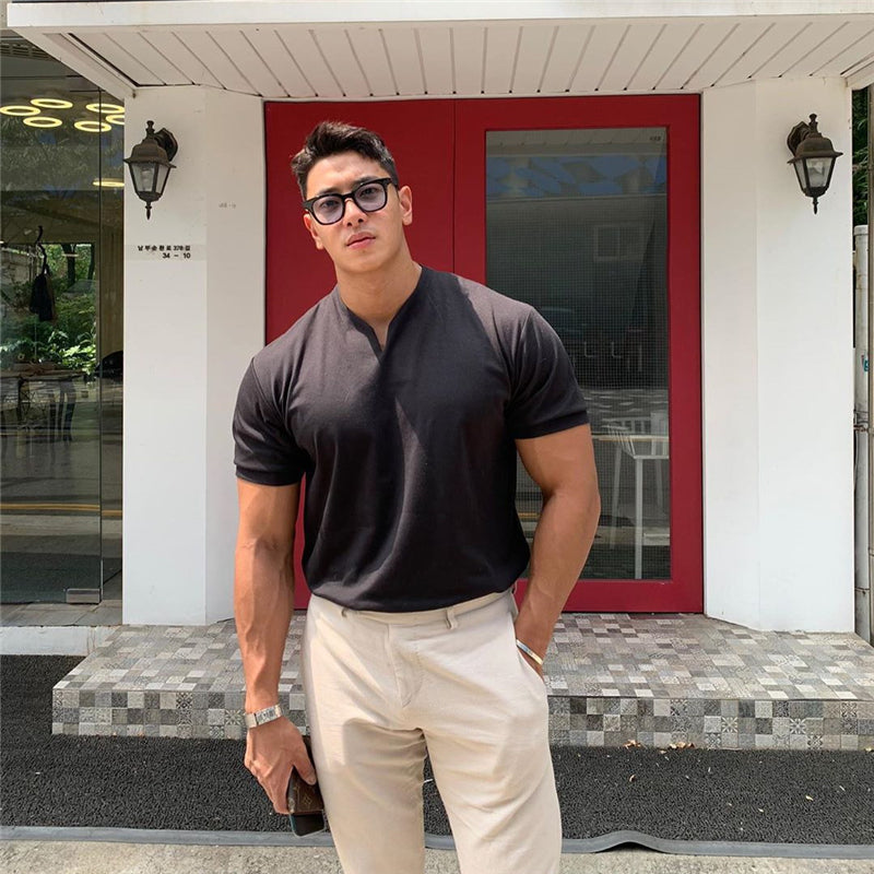 2020 New Arrived V Neck Short Sleeve Men T Shirt Slim Fit T-shirt Men