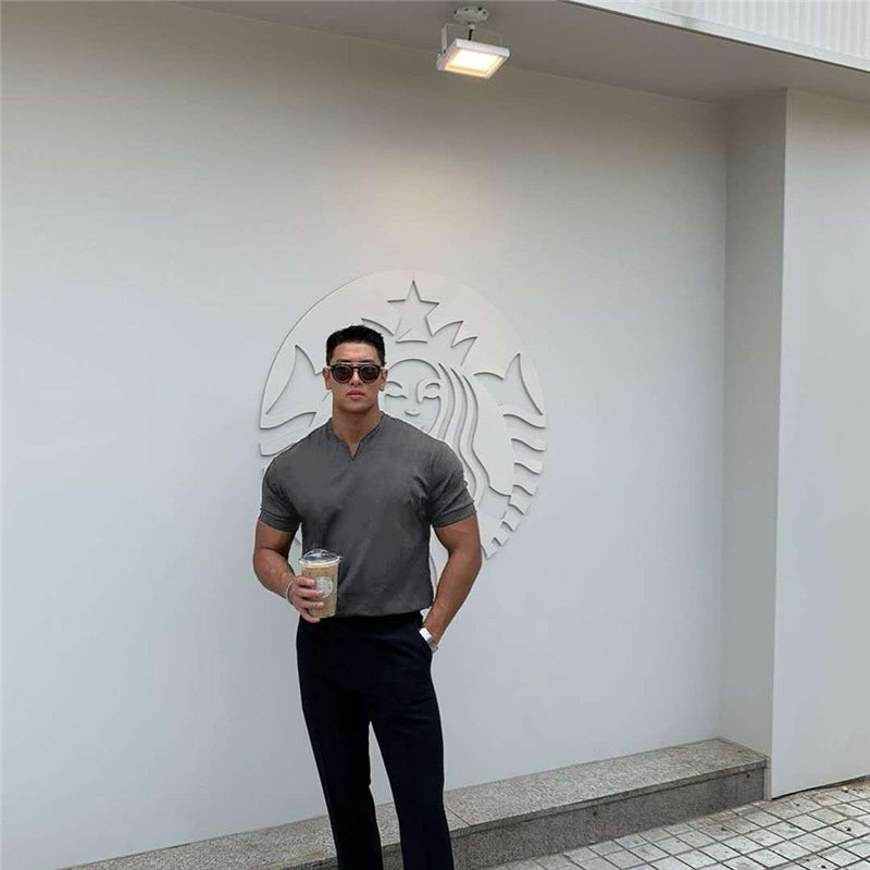 2020 New Arrived V Neck Short Sleeve Men T Shirt Slim Fit T-shirt Men