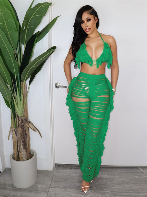 Women Halter back Knitted Set Two Pieces Set