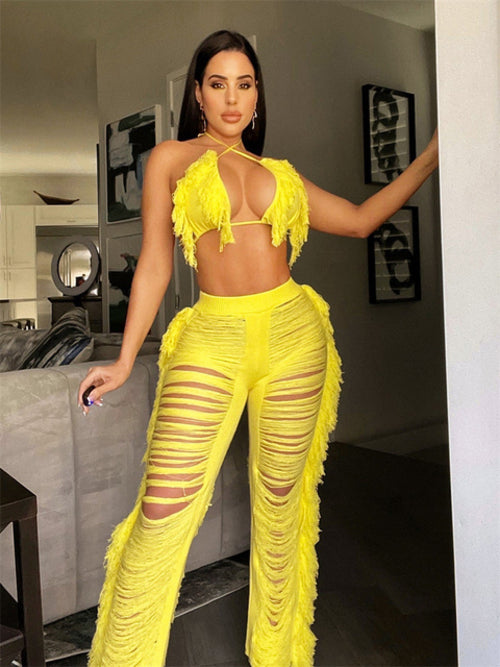 Women Halter back Knitted Set Two Pieces Set