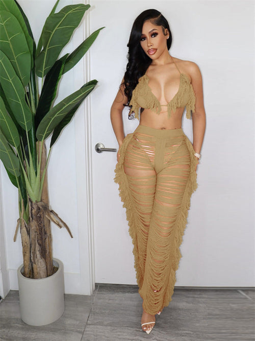 Women Halter back Knitted Set Two Pieces Set
