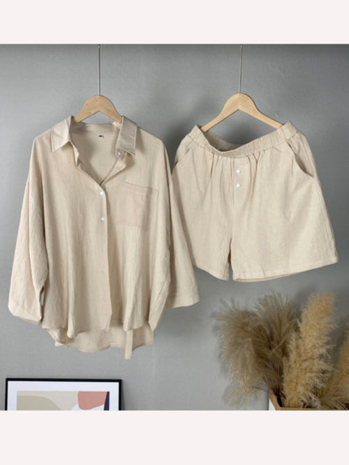 Two Piece Set Women Cotton Shorts Sets