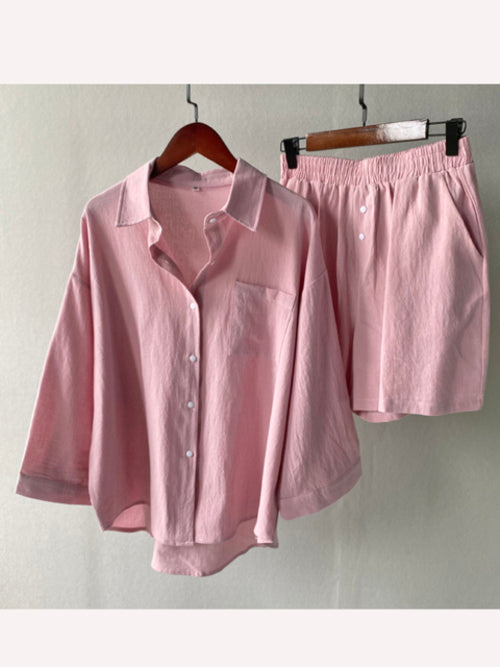 Two Piece Set Women Cotton Shorts Sets
