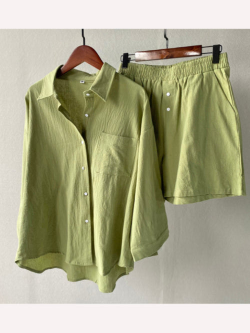 Two Piece Set Women Cotton Shorts Sets