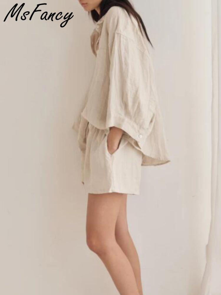 Two Piece Set Women Cotton Shorts Sets