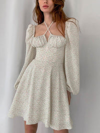 Thumbnail for Women Lantern Long Sleeve Ruched Print A Line