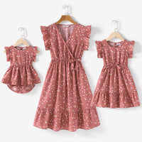 Thumbnail for Cross Wrap V Neck Ruffle Mom and Me Dress