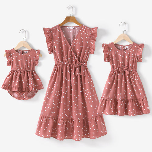 Cross Wrap V Neck Ruffle Mom and Me Dress