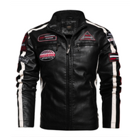 Thumbnail for Mens Biker Vegan Leather Jacket With Badges
