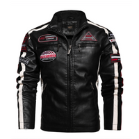 Thumbnail for Mens Biker Vegan Leather Jacket With Badges