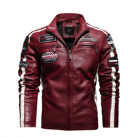 Thumbnail for Mens Biker Vegan Leather Jacket With Badges