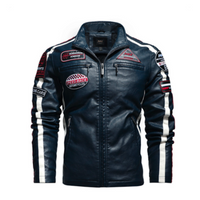 Thumbnail for Mens Biker Vegan Leather Jacket With Badges