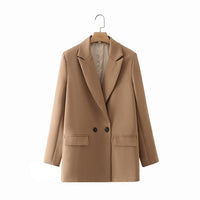 Thumbnail for Women Khaki Blazer Coat Vintage Notched Collar