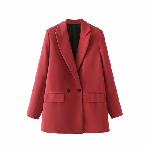Women Khaki Blazer Coat Vintage Notched Collar