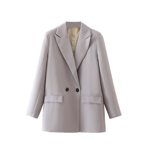 Women Khaki Blazer Coat Vintage Notched Collar