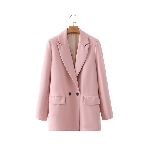 Women Khaki Blazer Coat Vintage Notched Collar
