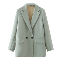 Thumbnail for Women Khaki Blazer Coat Vintage Notched Collar