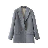 Thumbnail for Women Khaki Blazer Coat Vintage Notched Collar