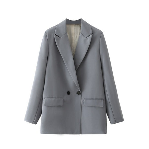 Women Khaki Blazer Coat Vintage Notched Collar