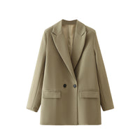 Thumbnail for Women Khaki Blazer Coat Vintage Notched Collar