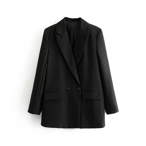 Women Khaki Blazer Coat Vintage Notched Collar