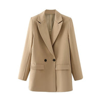 Thumbnail for Women Khaki Blazer Coat Vintage Notched Collar