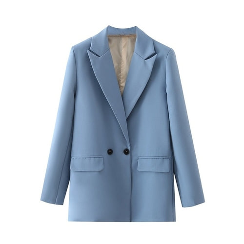 Women Khaki Blazer Coat Vintage Notched Collar