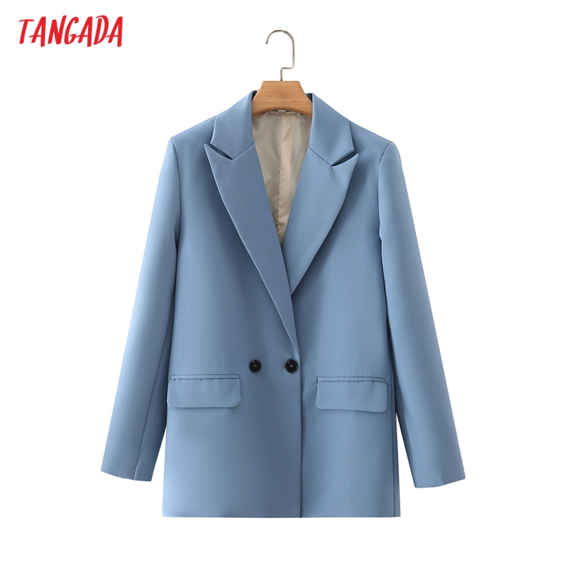 Women Khaki Blazer Coat Vintage Notched Collar