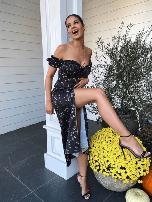 WannaThis Summer Floral Off Shoulder Puff Sleeve Maxi Dress For Woman
