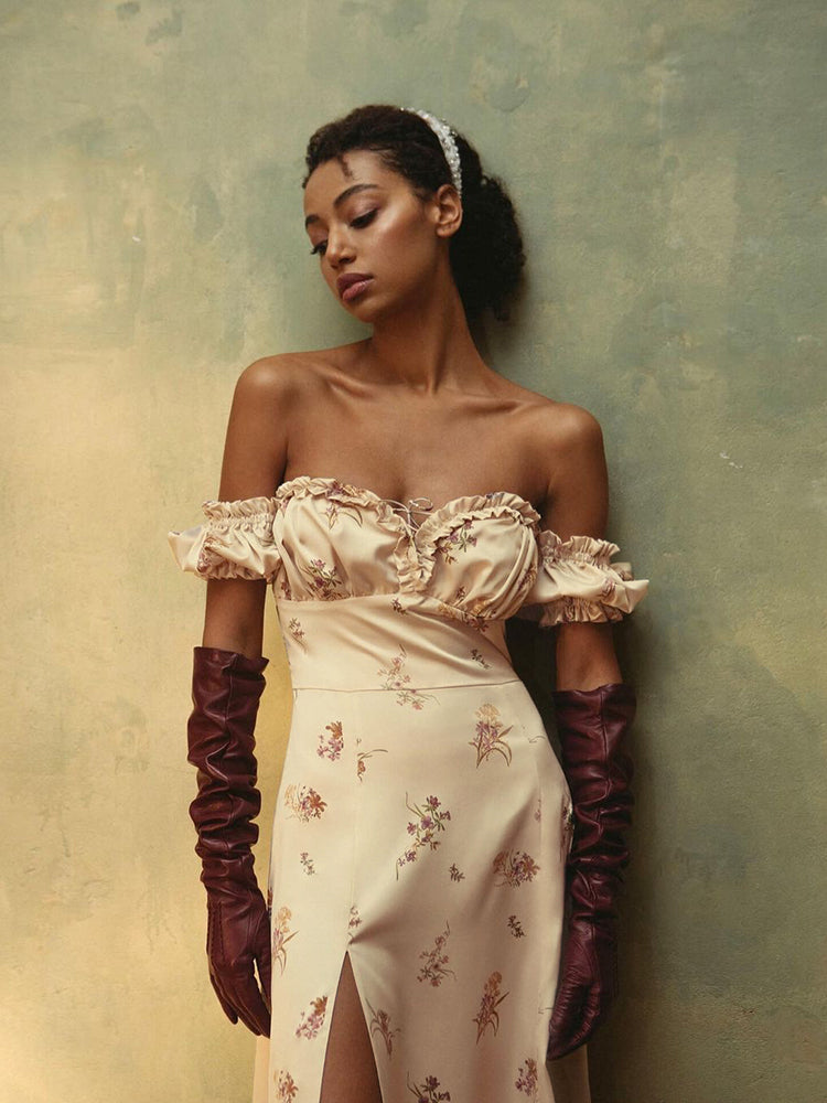 WannaThis Summer Floral Off Shoulder Puff Sleeve Maxi Dress For Woman