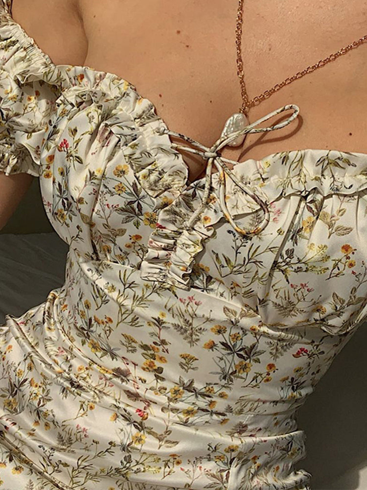 WannaThis Summer Floral Off Shoulder Puff Sleeve Maxi Dress For Woman