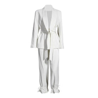 Thumbnail for TWOTWINSTYLE Casual Pink Trouser Suits Female Notched Long Sleeve Korean Slim Blazer High Waist Wide Leg Pants Women's Suit 2022