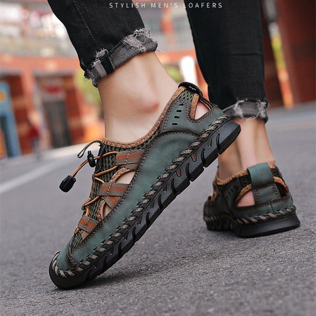 New Summer Breathable Men Sandals Fashion Roman Sandals Handmade Mesh Men Casual Shoes Platform Outdoor Men's Beach Sandals