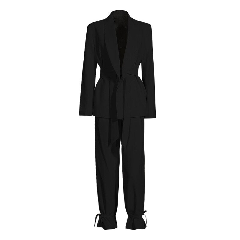 TWOTWINSTYLE Casual Pink Trouser Suits Female Notched Long Sleeve Korean Slim Blazer High Waist Wide Leg Pants Women's Suit 2022
