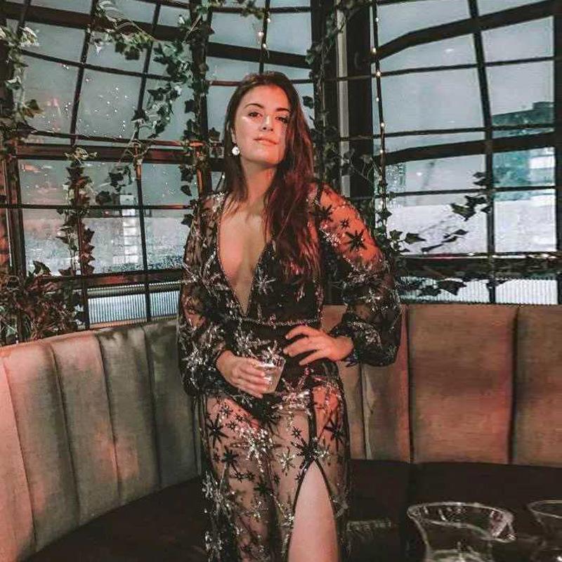  Women Hollow Out Deep V Neck Sexy Dresses