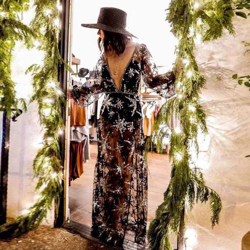  Women Hollow Out Deep V Neck Sexy Dresses