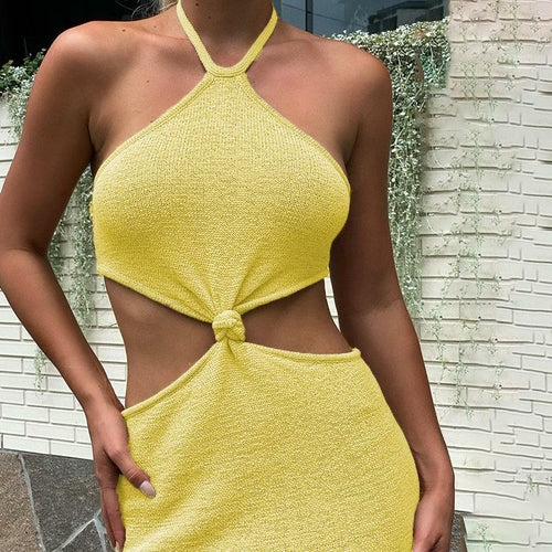 Womens Sexy Knitted Cut Out Spaghetti Strap Long Dresses