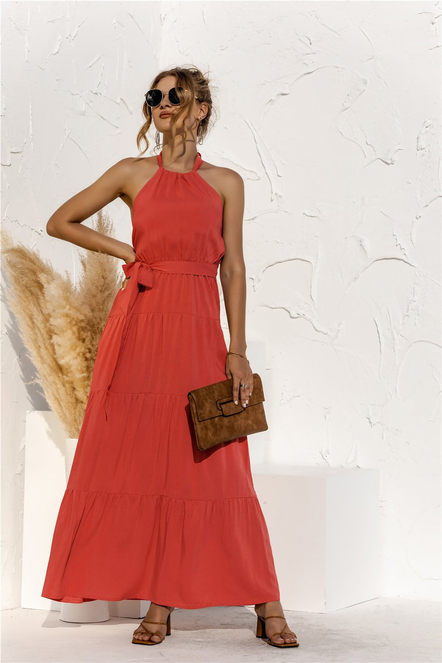 Halter neck lace halter stitching dress long skirt