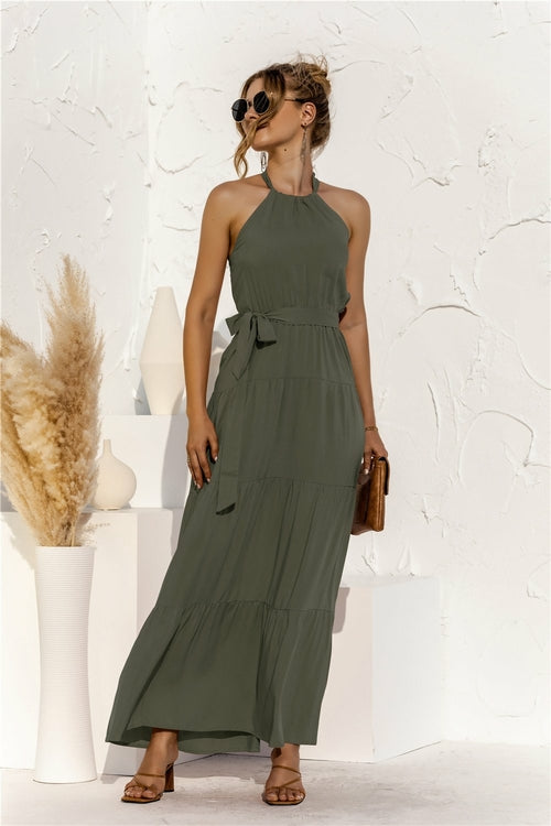 Halter neck lace halter stitching dress long skirt