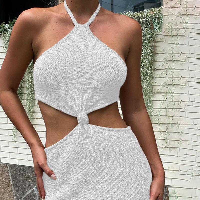 Womens Sexy Knitted Cut Out Spaghetti Strap Long Dresses