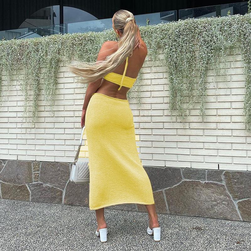 Womens Sexy Knitted Cut Out Spaghetti Strap Long Dresses
