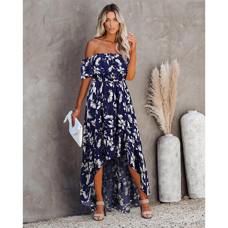 Women's Off Shoulder Summer Casual Print Long Dress