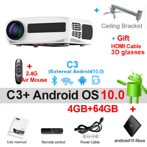 WZATCO C3 LED Projector Android 10.0 WIFI Full HD 1080P